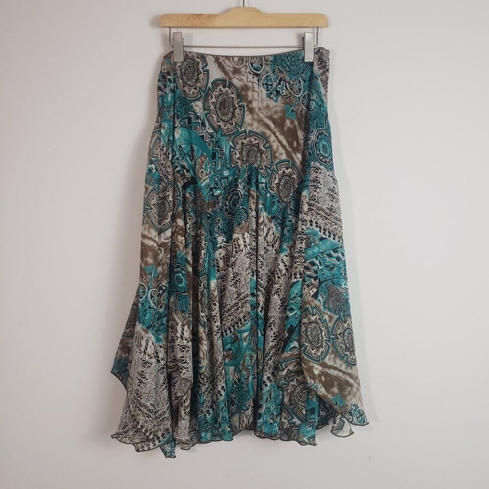 Newsworthy Women's Skirt Large Green Floral Boho Gypsy Y2K Fairy Grunge Sheer